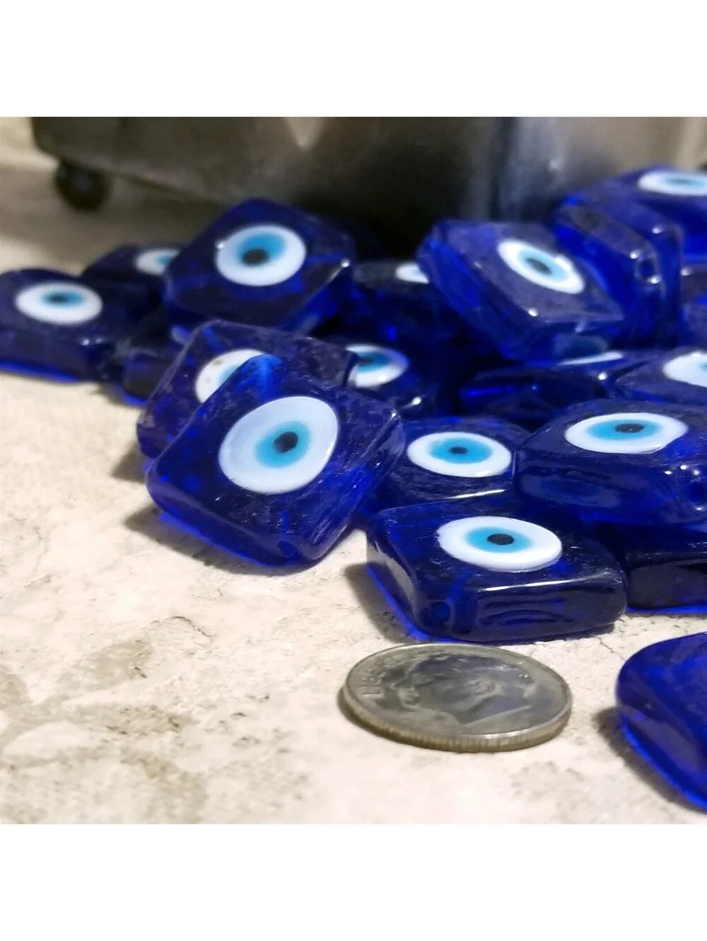 Handcrafted Turkish Evil Eye Lampwork Glass Focal Beads Cobalt Blue 4 pcs
